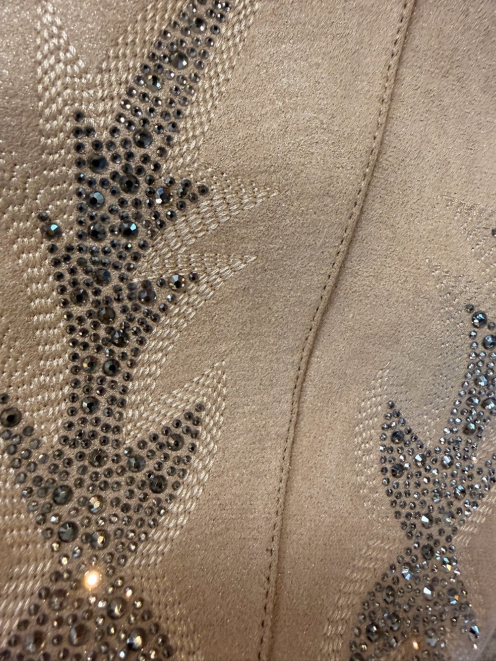 Madden Girl Tan Suede Rhinestone Western Heeled Boots - Picture 2 of 5